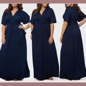 NWD $128 Kiyonna [ 3X ] Indie Surplice V-Neck Maxi Dress‎ in Nouveau Navy #Q400